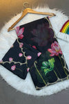 Black Soft Organza Celebrity Style Saree with Cutdana Moti Work