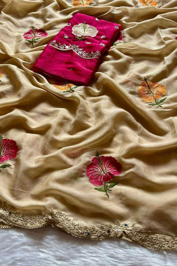 Georgette Saree with Embroidery and Mirror Work