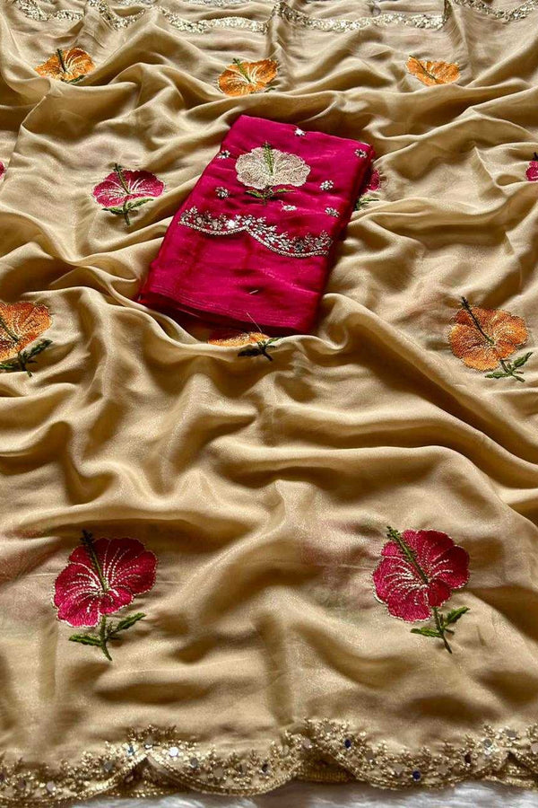 Georgette Saree with Embroidery and Mirror Work