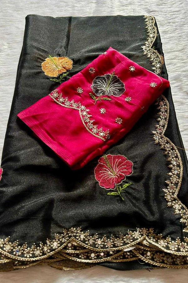 Georgette Saree with Embroidery and Mirror Work