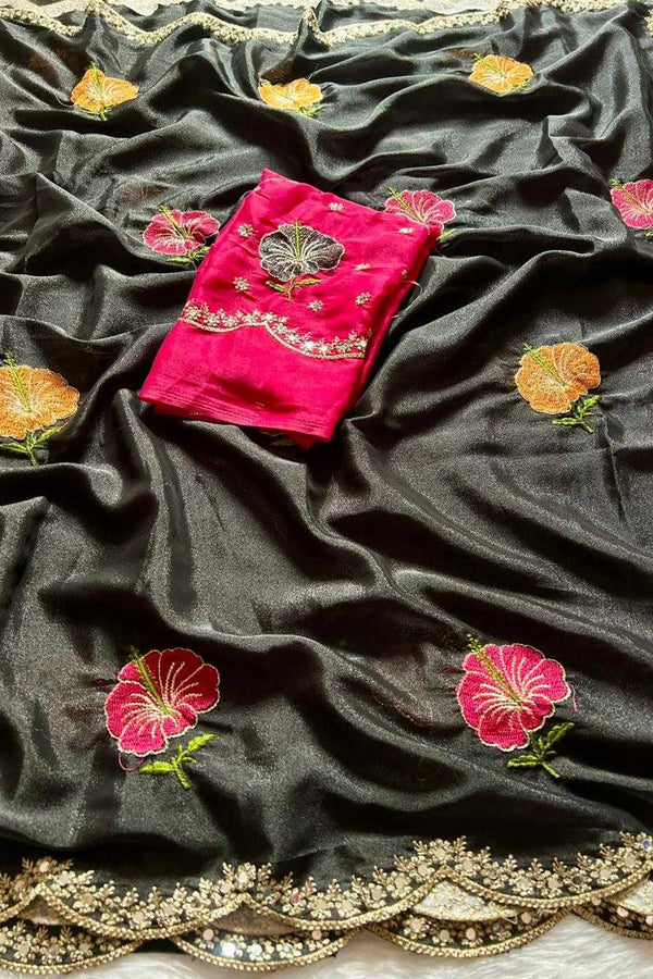 Georgette Saree with Embroidery and Mirror Work