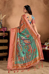 Multicolor Soft Silk Saree with Parrot Floral Print