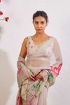 Off White Soft Organza Saree with Beads Katdana Handwork