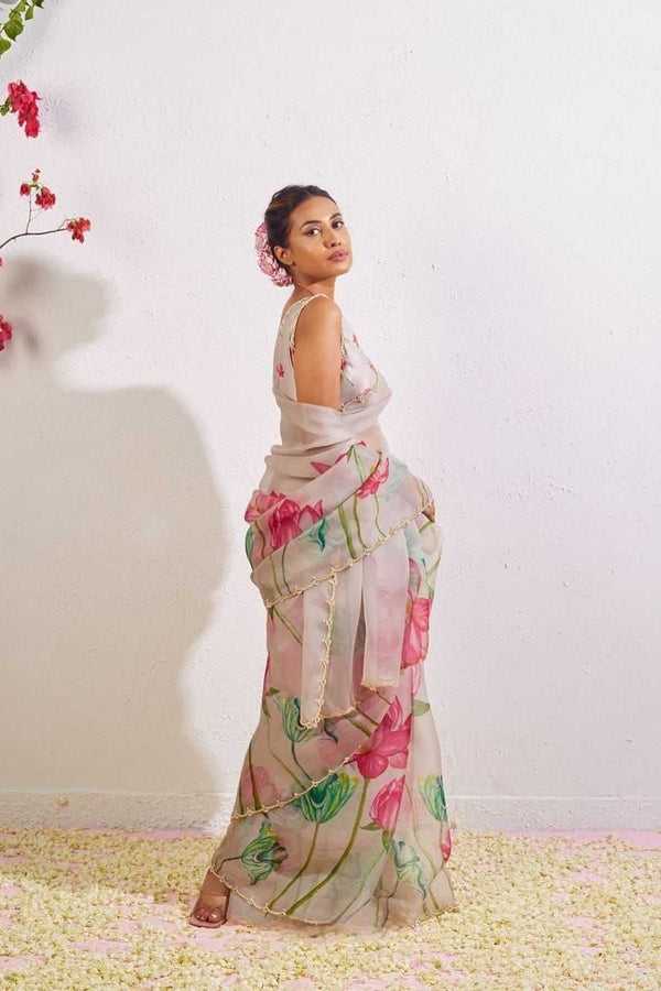 Off White Soft Organza Saree with Beads Katdana Handwork