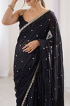 Pure Georgette Embellished Saree with Sequin Border