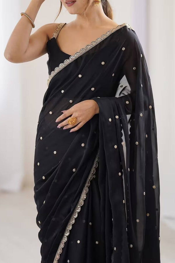 Pure Georgette Embellished Saree with Sequin Border