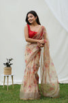 Pure Organza Saree with Floral Print and Golden Cutdana Border