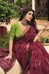 Silk Saree with Ethnic Motifs and Woven Zari Border