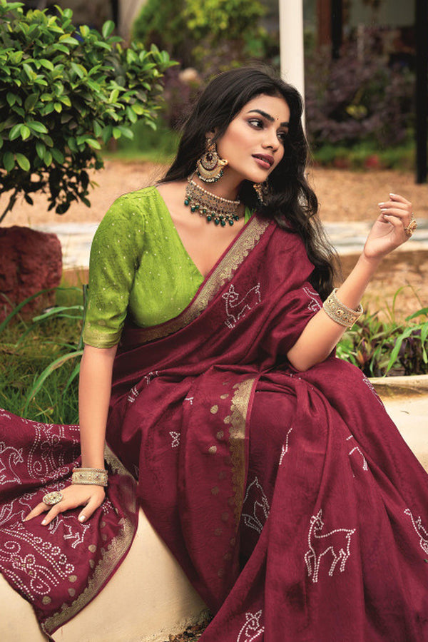 Silk Saree with Ethnic Motifs and Woven Zari Border