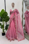 Tissue Organza Silk Embroidered Saree with Lace Border