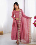 Heavy Embroidery Sequence Work Gold Crush Silk Anarkali Gown