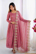 Heavy Embroidery Sequence Work Gold Crush Silk Gown
