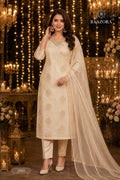 Ivory Tissue Jacquard Kurti Pant Set With Organza Dupatta