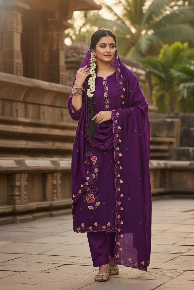 Rust Embroidery Vichitra Blooming Unstitched Suit