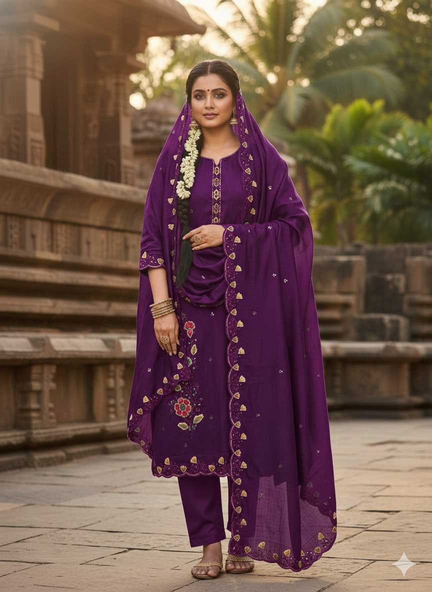 Rust Embroidery Vichitra Blooming Unstitched Suit
