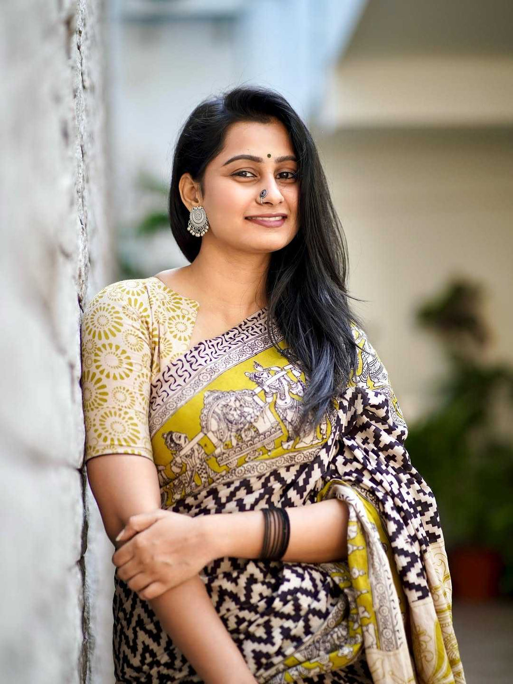 White Digital Print Linen Saree