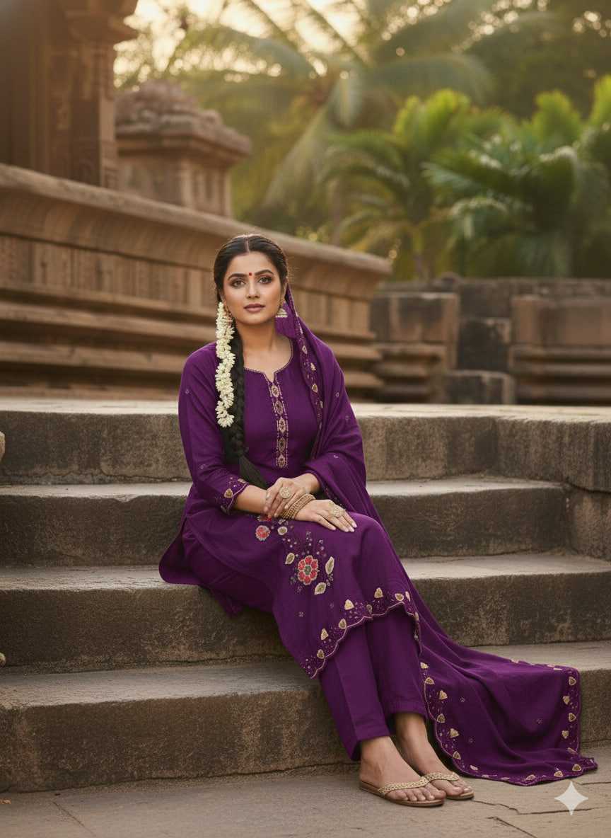 Rust Embroidery Vichitra Blooming Unstitched Suit