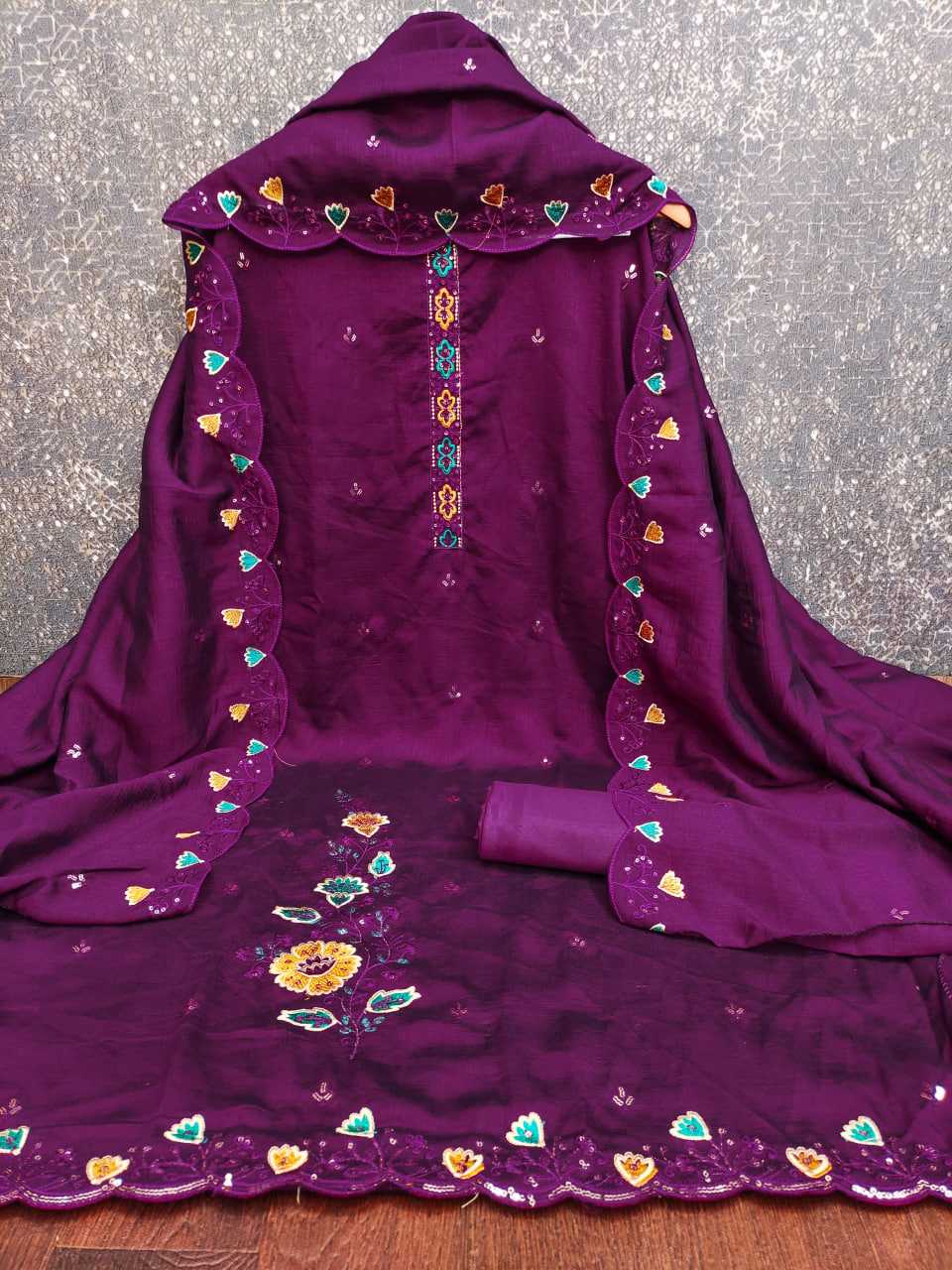 Rust Embroidery Vichitra Blooming Unstitched Suit