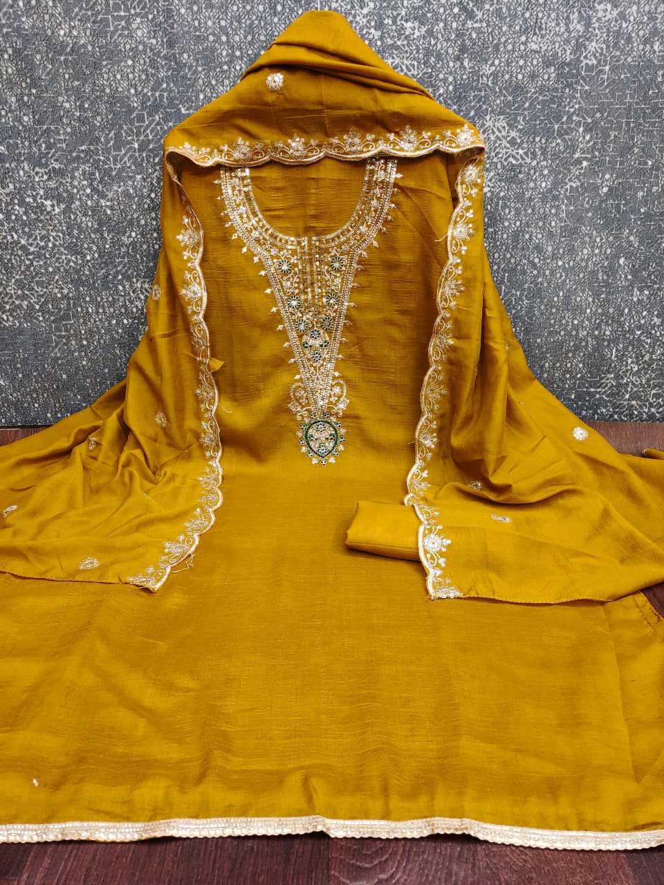 Elegant Blooming Rust Embroidery Vichitra Blooming Salwar Suit