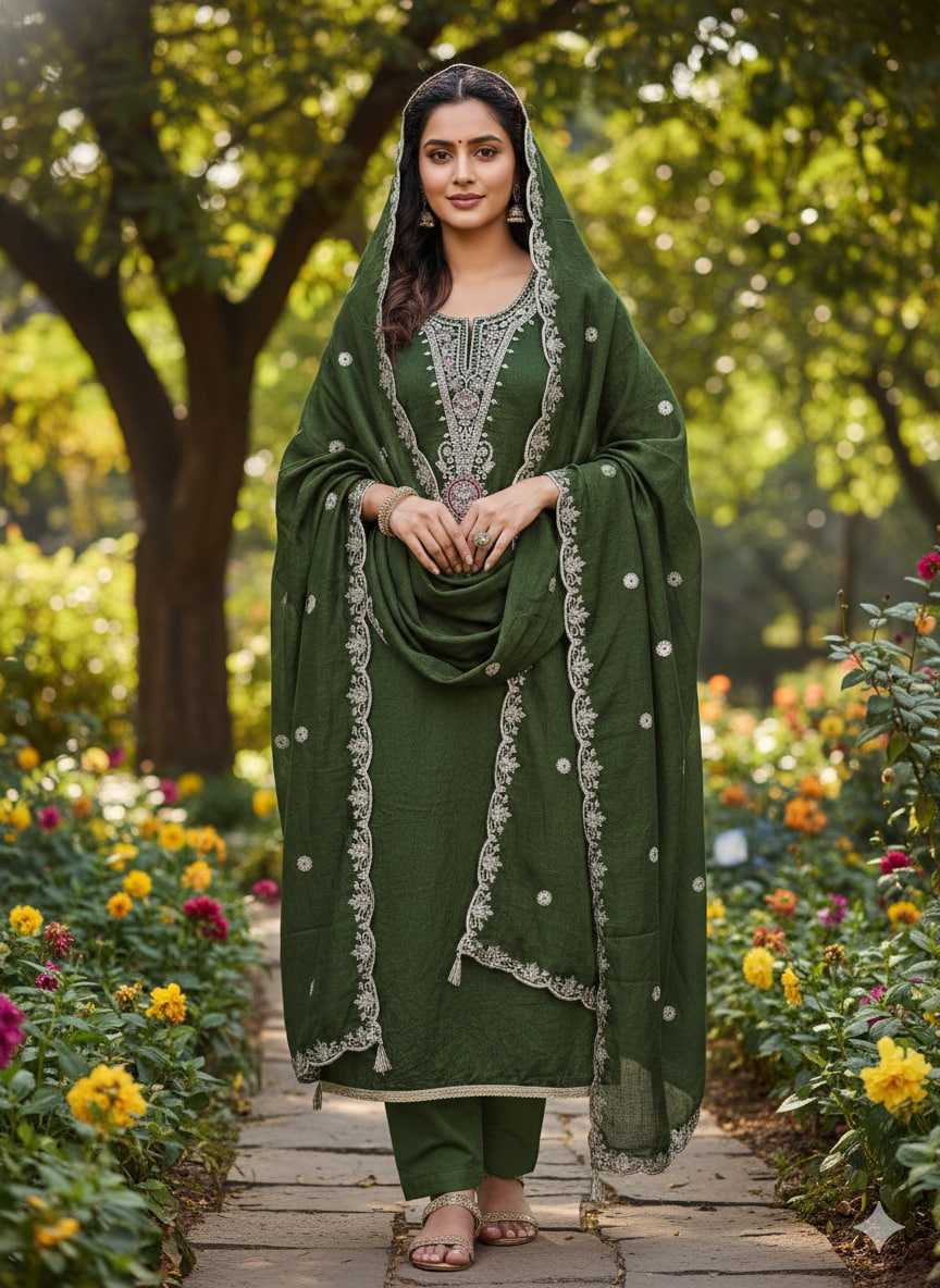 Elegant Blooming Rust Embroidery Vichitra Blooming Salwar Suit
