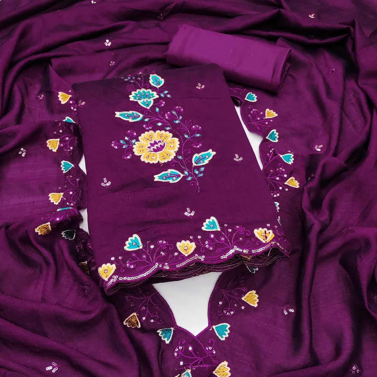 Rust Embroidery Vichitra Blooming Unstitched Suit