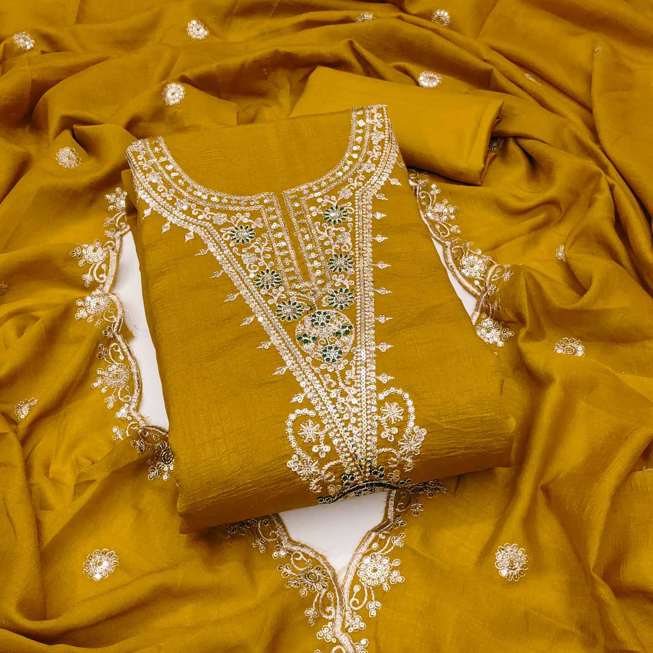 Elegant Blooming Rust Embroidery Vichitra Blooming Salwar Suit