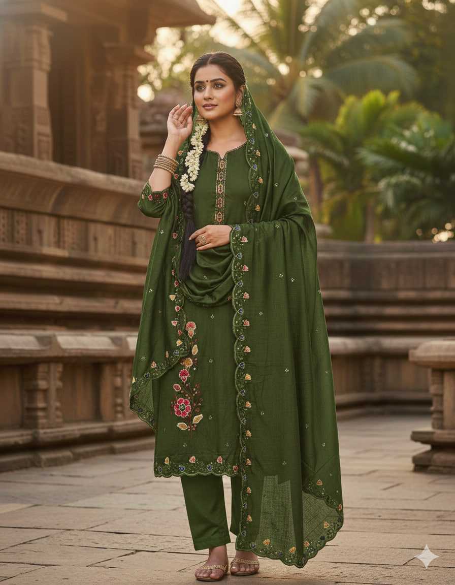 Rust Embroidery Vichitra Blooming Unstitched Suit