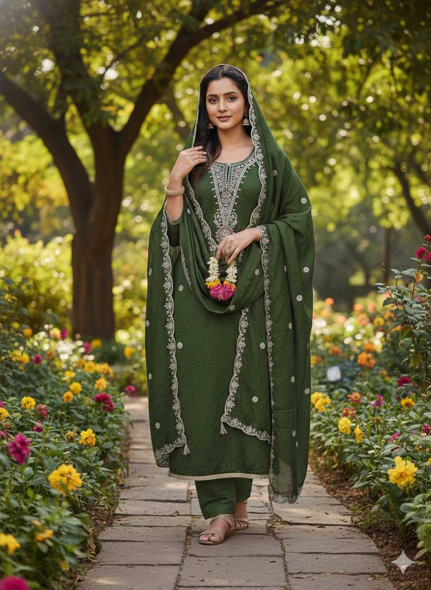 Elegant Blooming Rust Embroidery Vichitra Blooming Salwar Suit