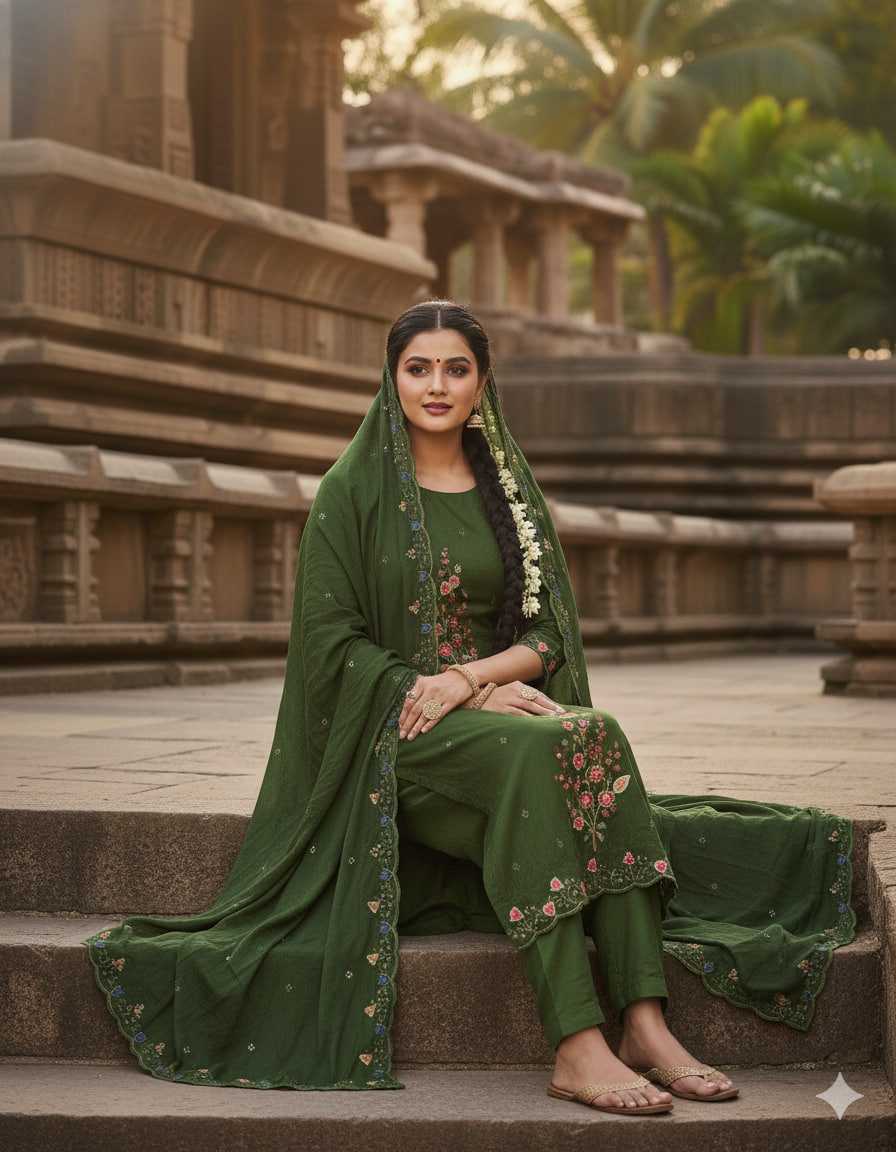 Rust Embroidery Vichitra Blooming Unstitched Suit