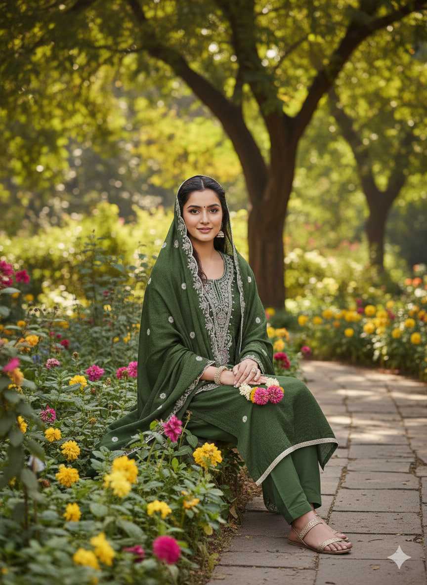 Elegant Blooming Rust Embroidery Vichitra Blooming Salwar Suit