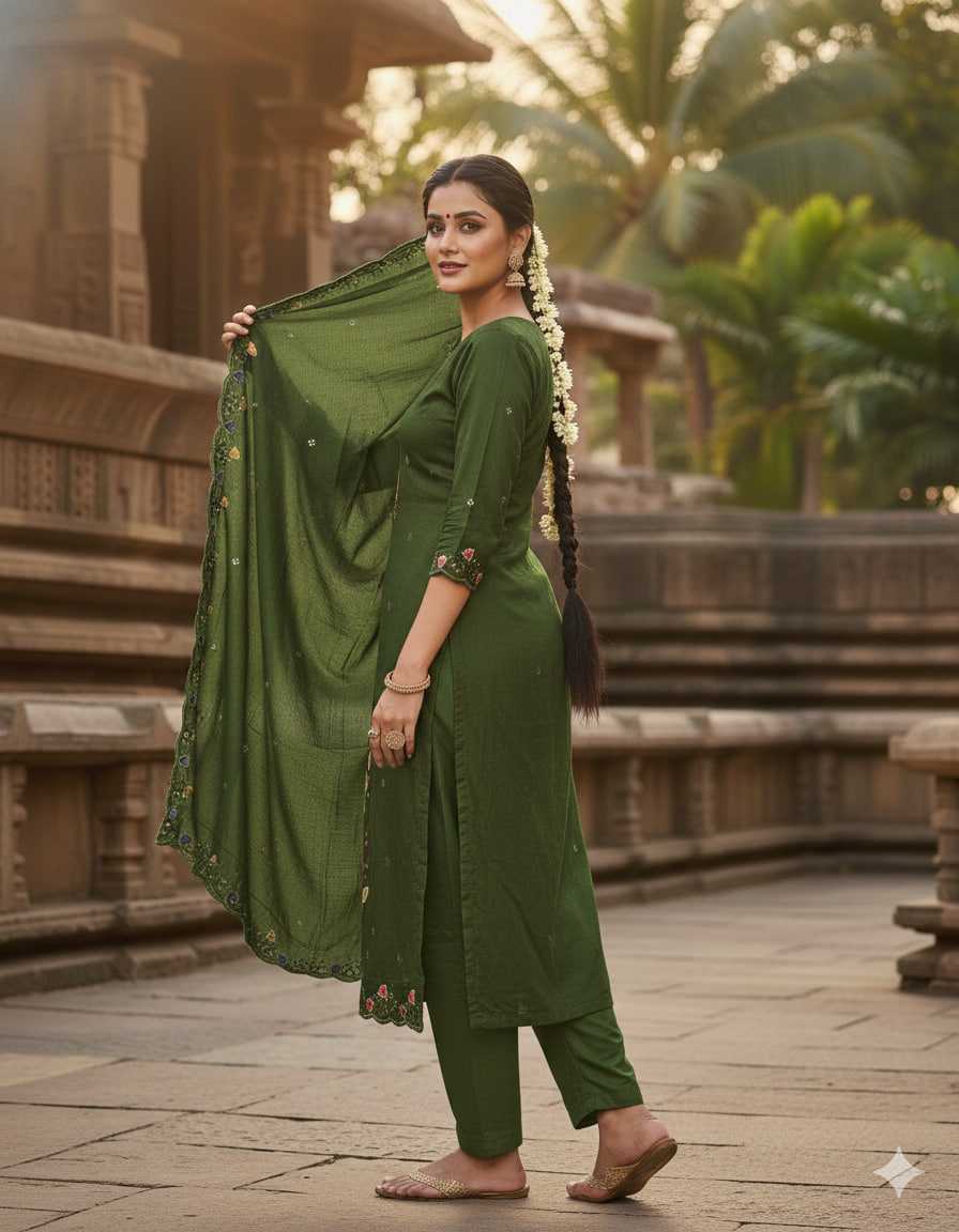 Rust Embroidery Vichitra Blooming Unstitched Suit