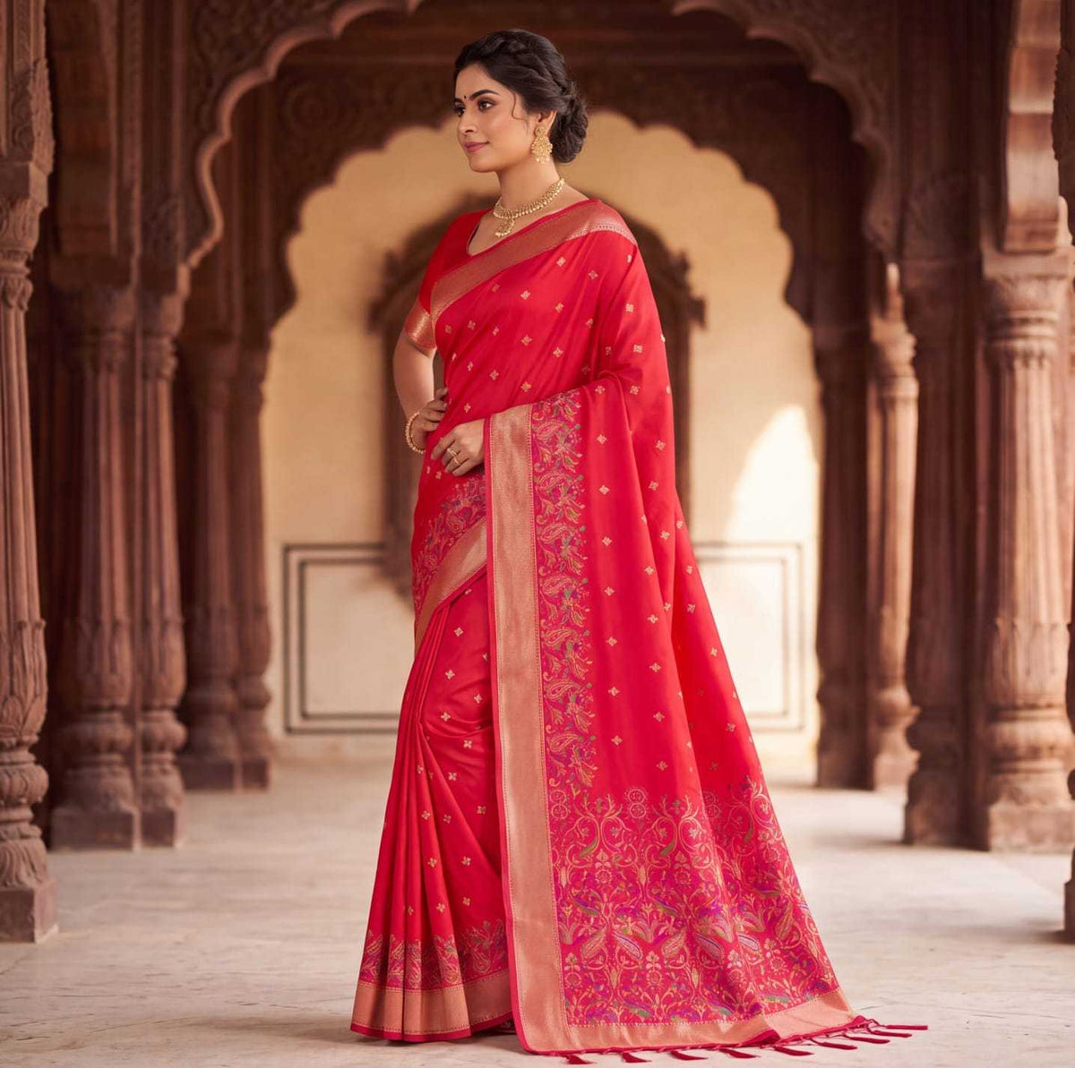 Lichi Silk Saree with Jacquard Weaving and Floral Border - Image 7