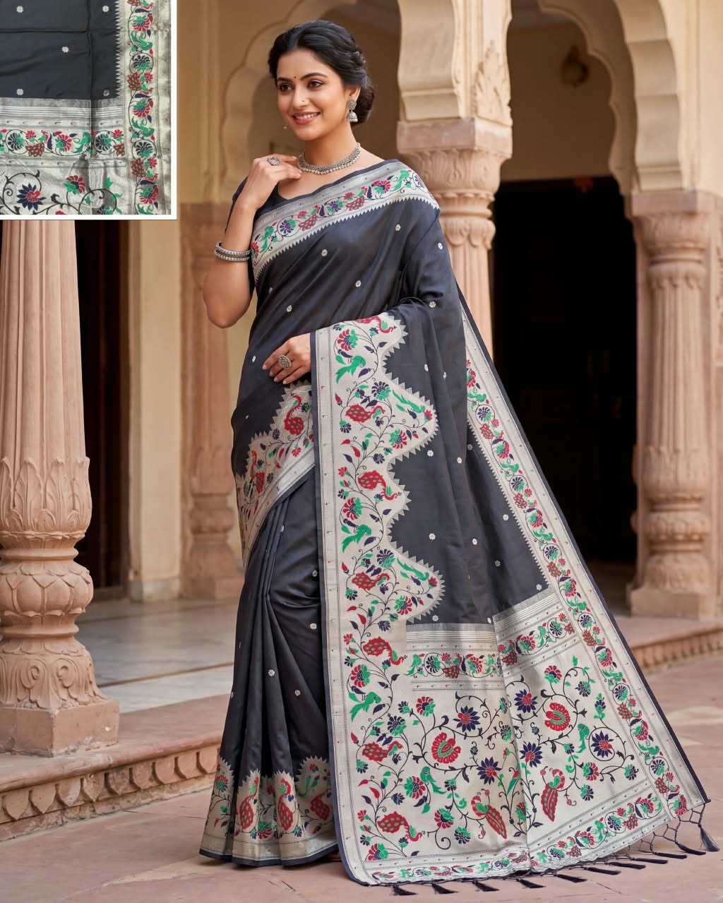Multicoloured Jacquard Weave Paithani Silk Saree Collection - Image 1