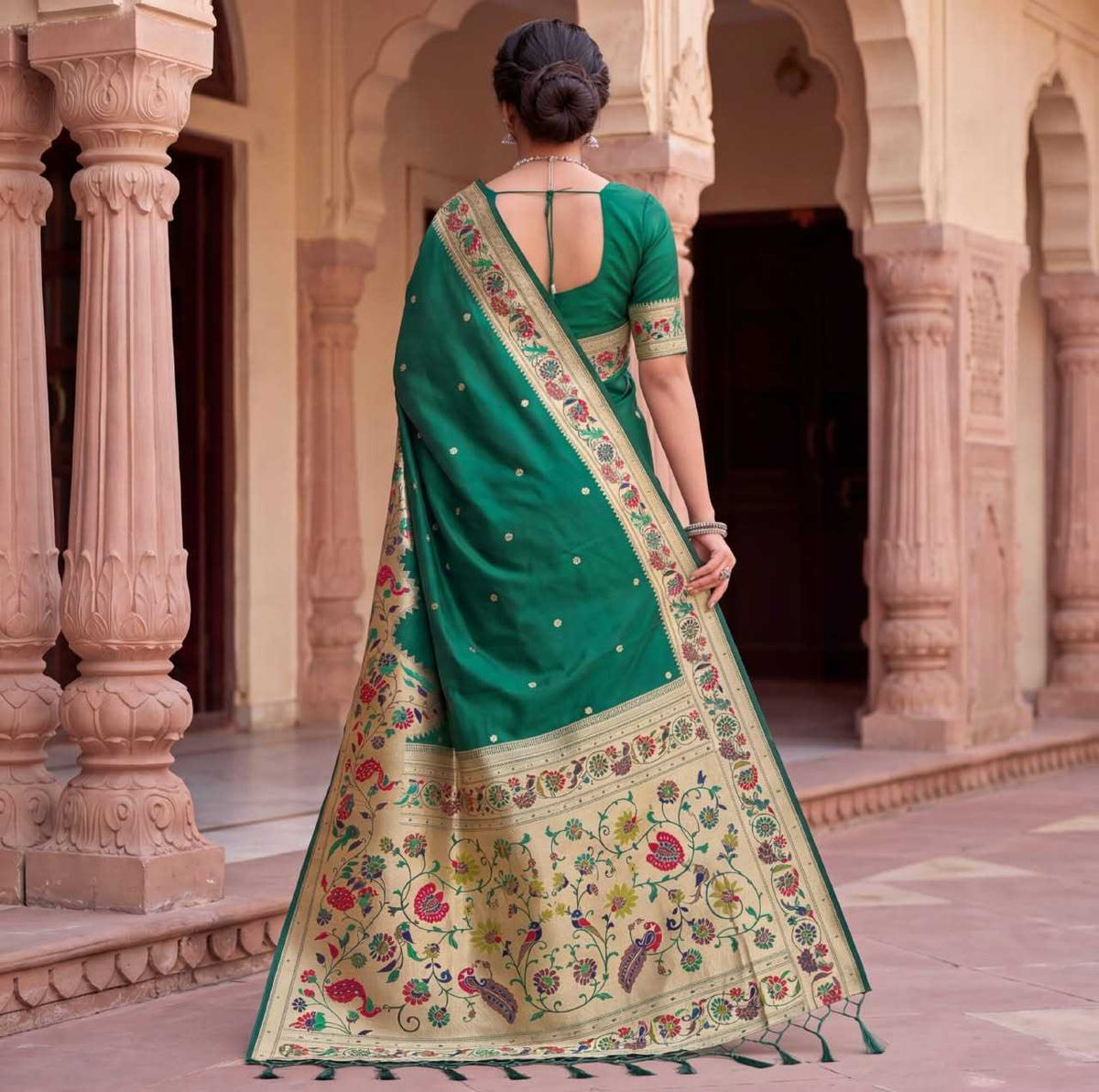 Multicoloured Jacquard Weave Paithani Silk Saree Collection - Image 4