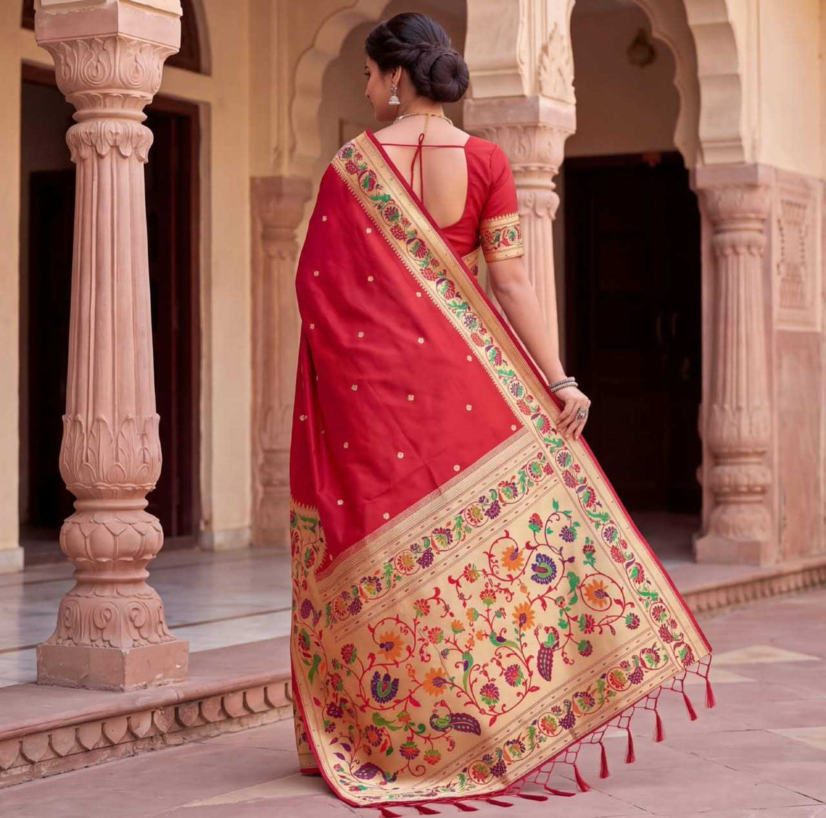 Multicoloured Jacquard Weave Paithani Silk Saree Collection - Image 5