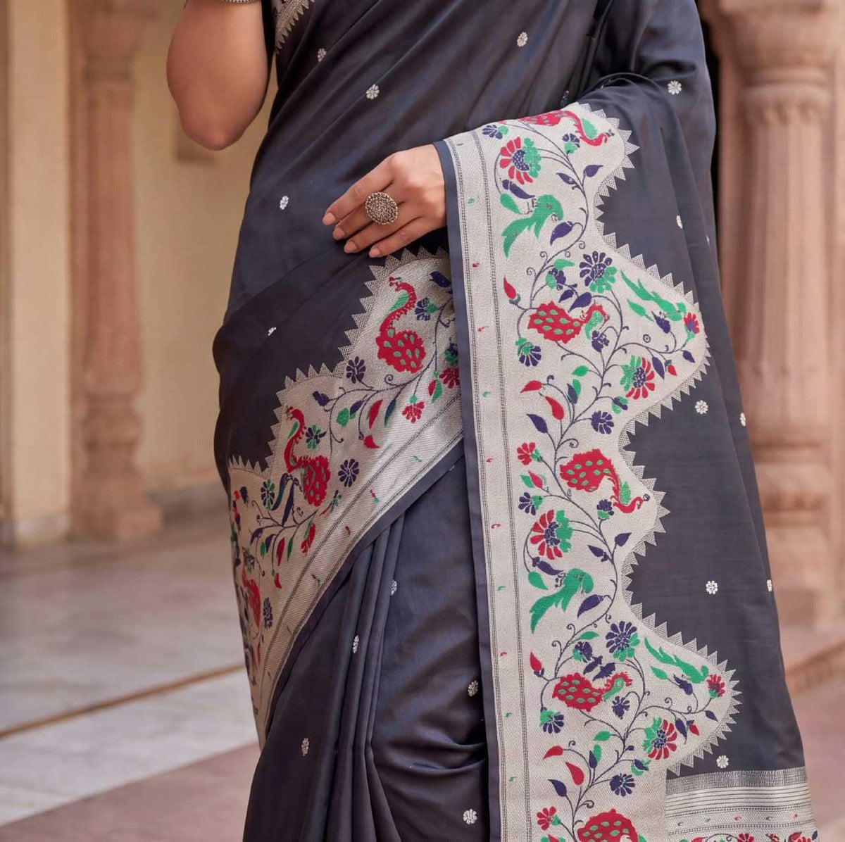 Multicoloured Jacquard Weave Paithani Silk Saree Collection - Image 6