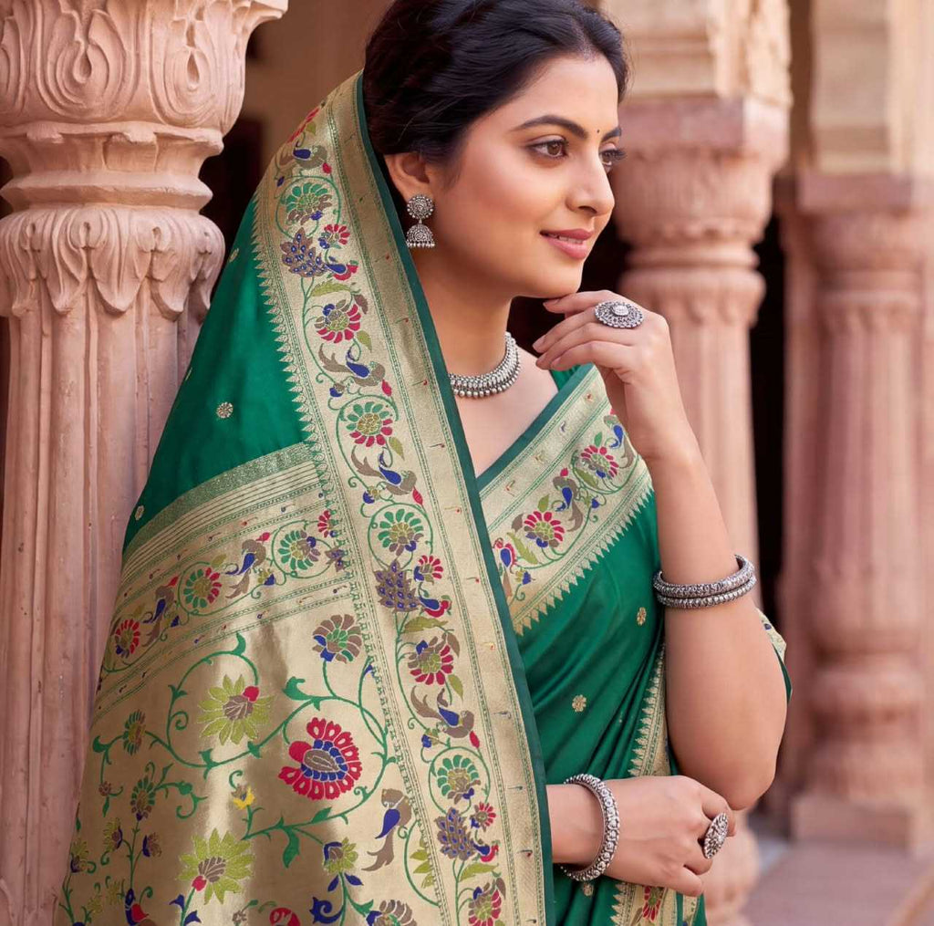 Multicoloured Jacquard Weave Paithani Silk Saree Collection - Image 7