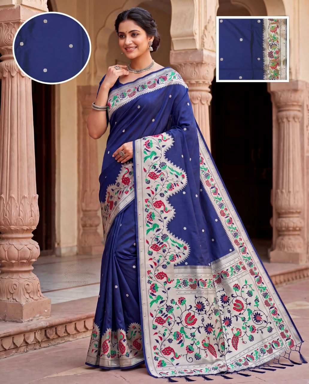 Multicoloured Jacquard Weave Paithani Silk Saree Collection - Image 8
