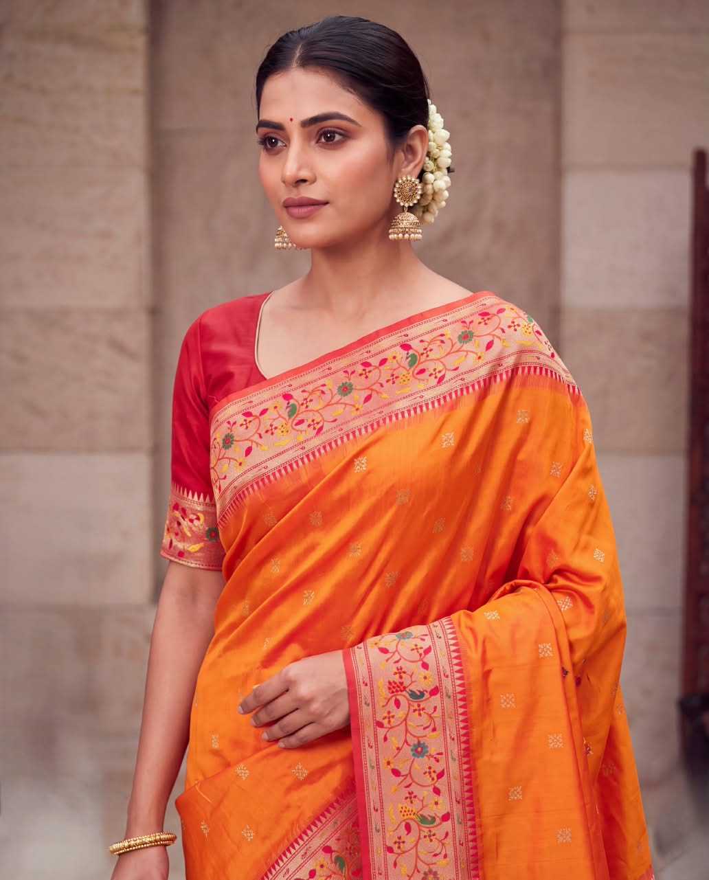 Paithani Soft Silk Saree with woven butti design and rich zari pallu - Image 2