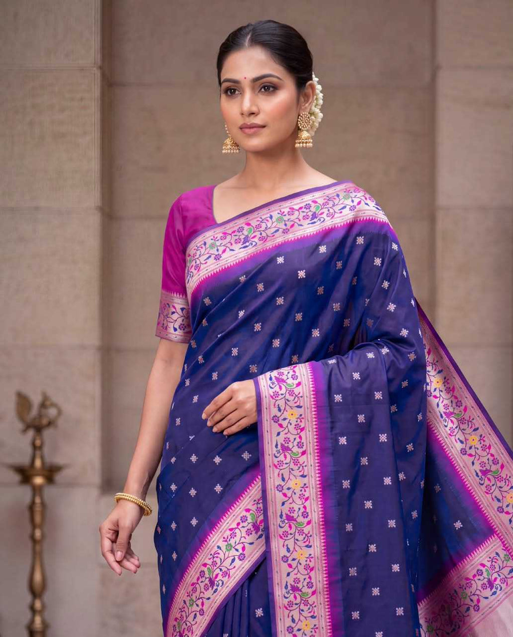Paithani Soft Silk Saree with woven butti design and rich zari pallu - Image 7