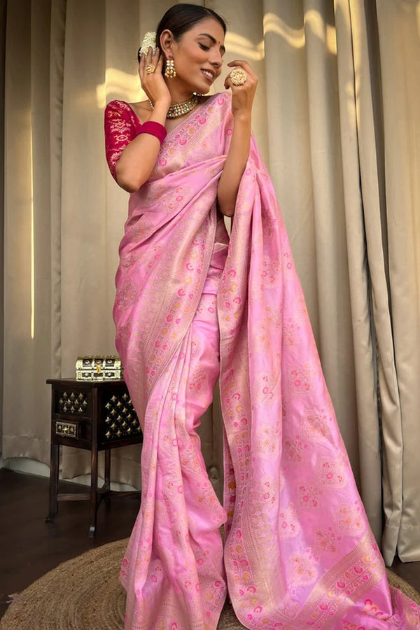 Baby Pink Soft Silk Jacquard Saree with Rich Pallu