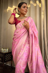 Baby Pink Soft Silk Jacquard Saree with Rich Pallu