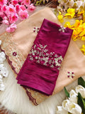 Beige and Wine Multi-Sequence Embroidered Georgette Saree - Image 1