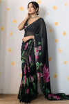 Black Soft Organza Celebrity Style Saree with Cutdana Moti Work