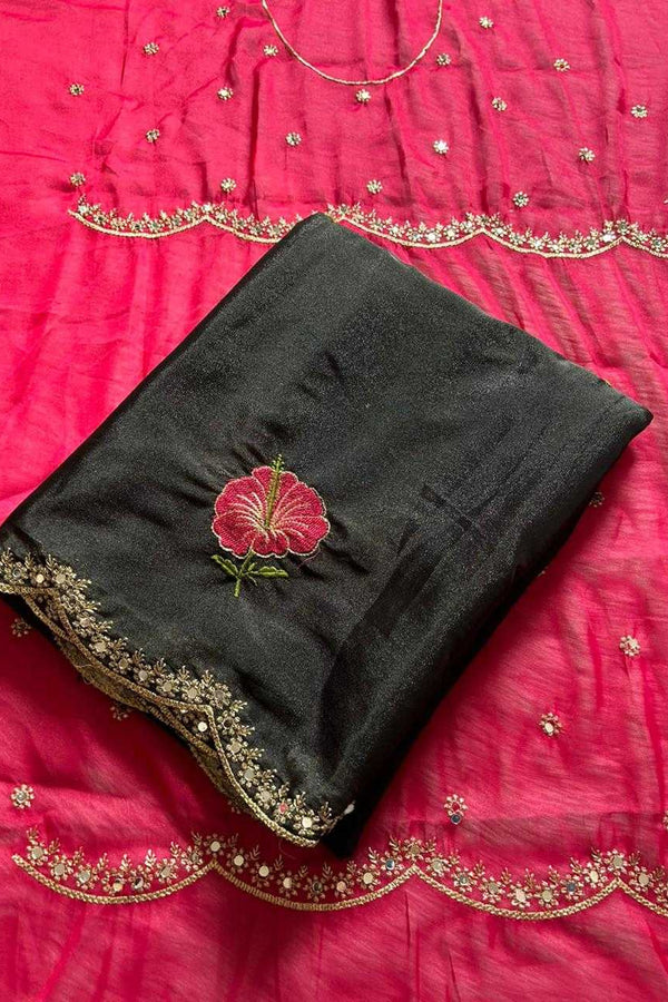 Georgette Saree with Embroidery and Mirror Work