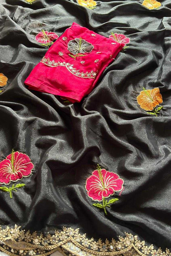 Georgette Saree with Embroidery and Mirror Work