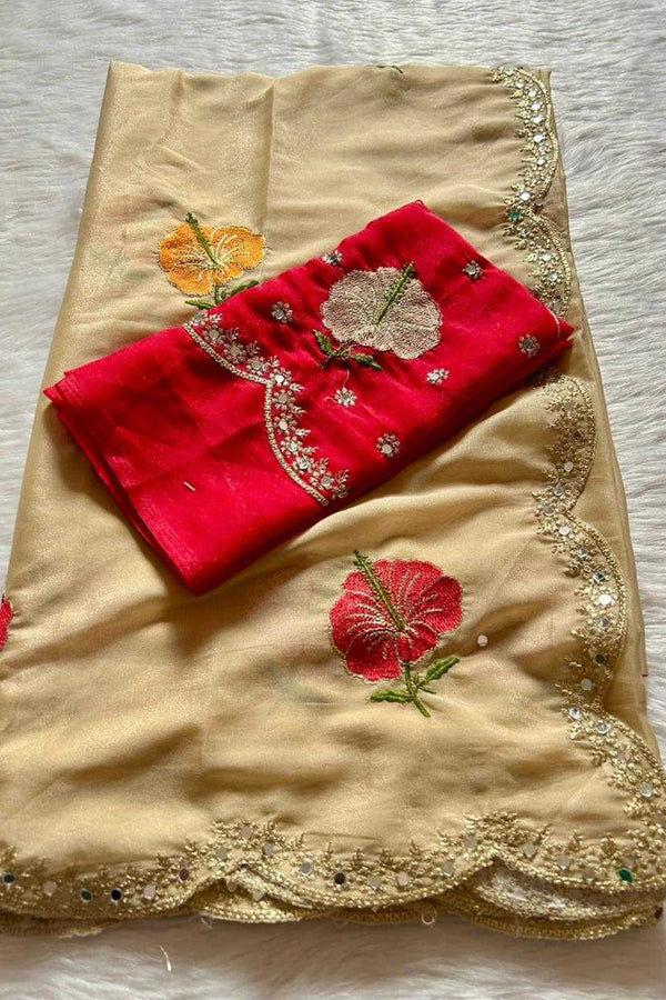 Georgette Saree with Embroidery and Mirror Work