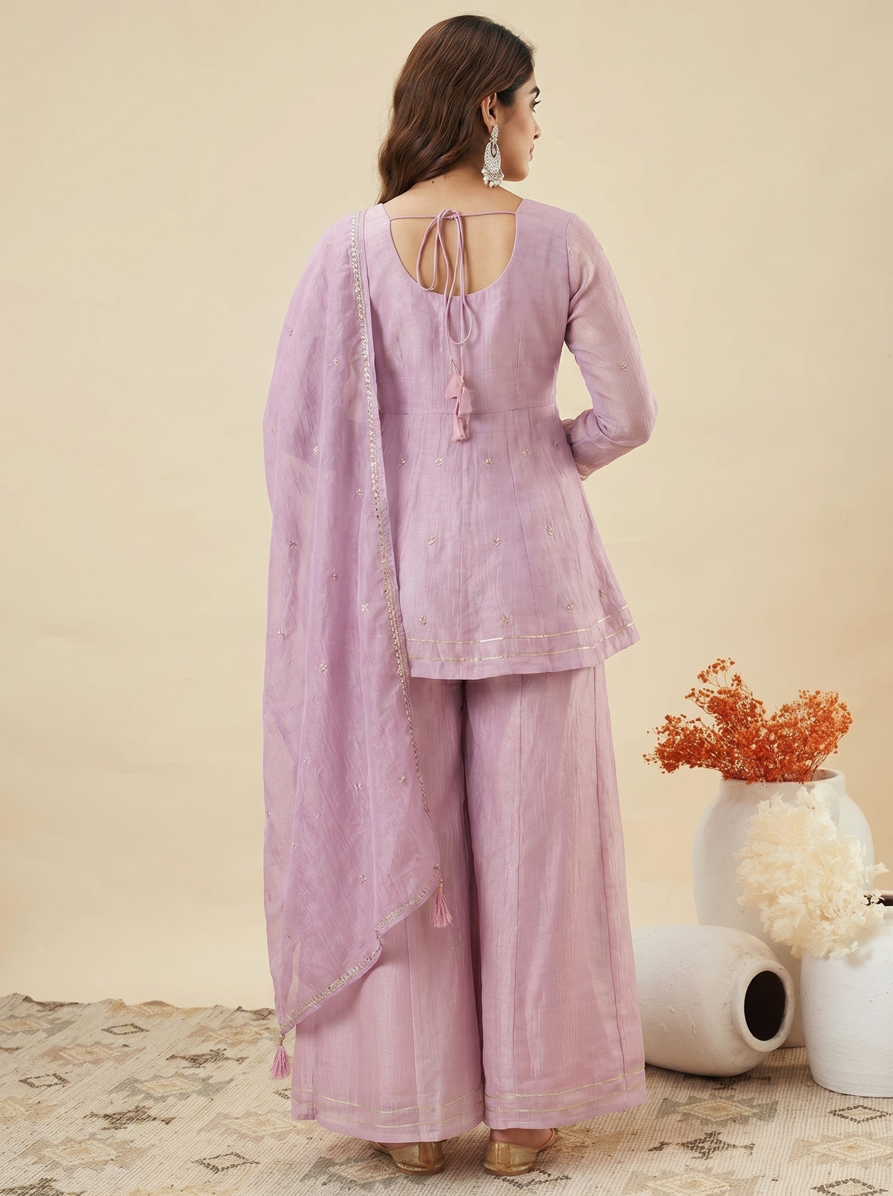 Lavender Crunchy Silk Sequins Embroidered Sharara Set