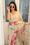 Off White Soft Organza Saree with Beads Katdana Handwork