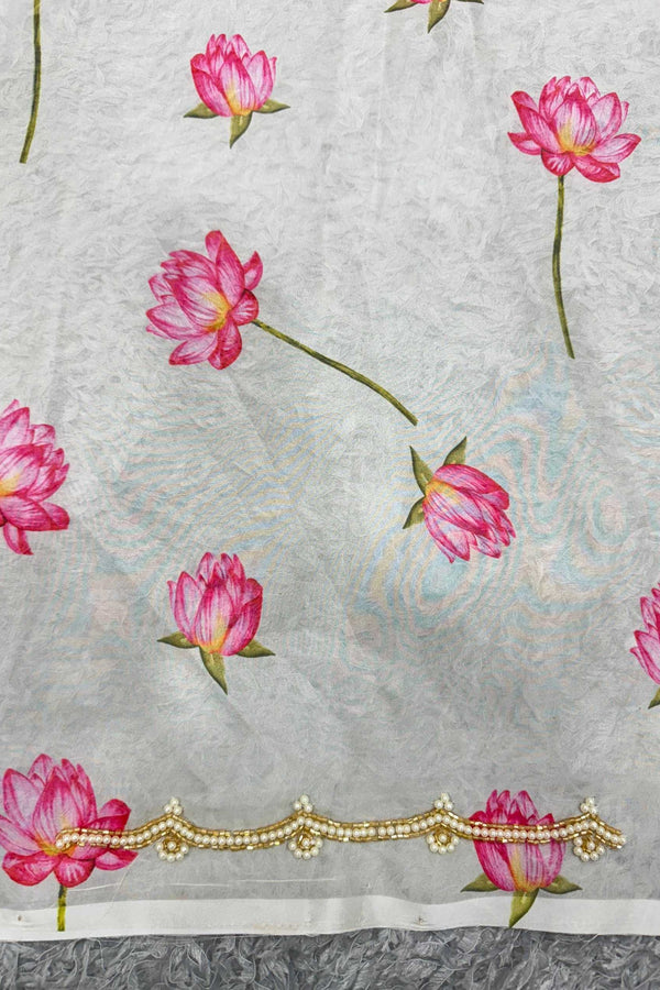 Off White Soft Organza Saree with Beads Katdana Handwork